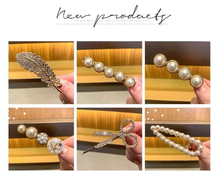 5pcs Women's Hairpin Side Hair Clip Set Designer Pearl Headwear Bangs Hairpin Headpiece Hair Accessories Hairwear Duckbill Clip