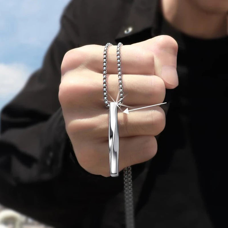 men's Necklace Spiral Pendant INS Trendy Minimalist Personality Silver Color Stainless Steel Chain hip-hop Jewelry Party Gifts