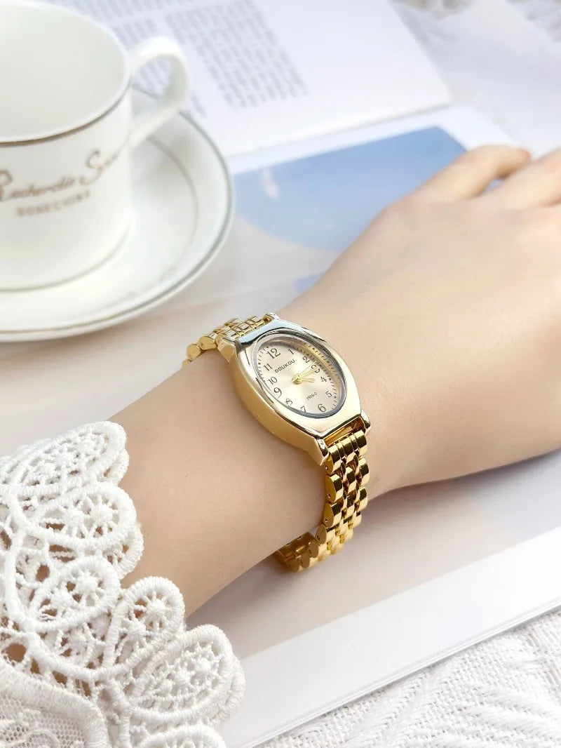 Brand Oval Watches for Women Ladies Gold Steel Strap Quartz Watch Simple and Fashionable Quartz Wristwatches Dropshipping