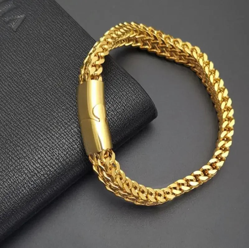 Stainless Steel Braided Double Row Metal Bracelet Suitable for Men and Girls Personalized Hip Hop Rock Party Punk Jewelry