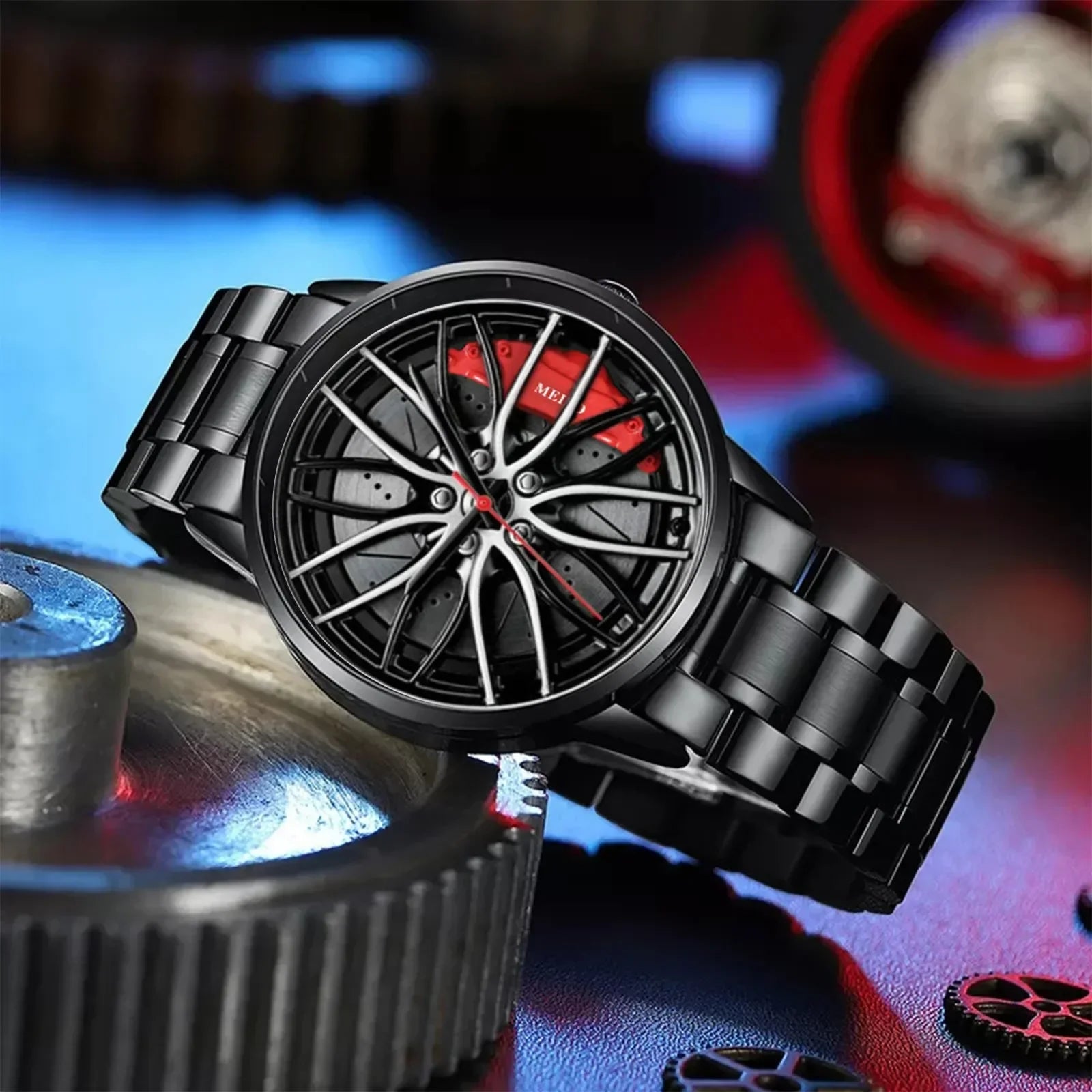 Car Watches for Men Stainless Steel Quartz Wrist Watch Sports Men Watches with Car Wheel Rim Hub Design Reloj Hombre