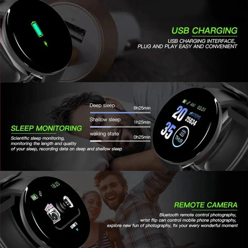 D18 Smartwatch Circular Color Screen With Multiple Sports Modes Call Information Reminder Photo Taking Music Smart Bracelet D20