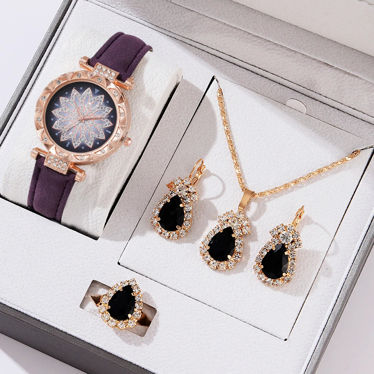 Ladies Watch 5pcs Set Watches for Women Leather Band Simple Casual Women's Analog WristWatch Bracelet Gift Montre Femme (No Box)
