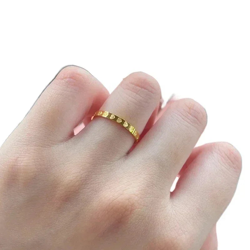 Stainless Steel Gold Color Multi Hearts 2.5mm Thin Finger Rings for Women Size 6/7/8/9/10# Wedding Engagement Jewelry Gifts