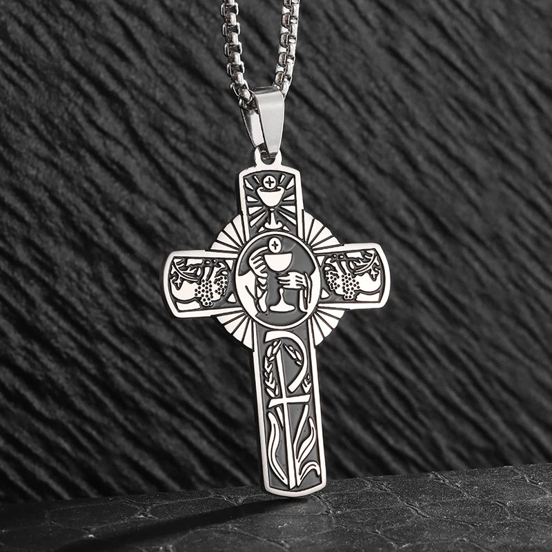 Vintage Catholic Cross Pendant Necklace Men Women Christian Believers Prayer Amulet Jewelry