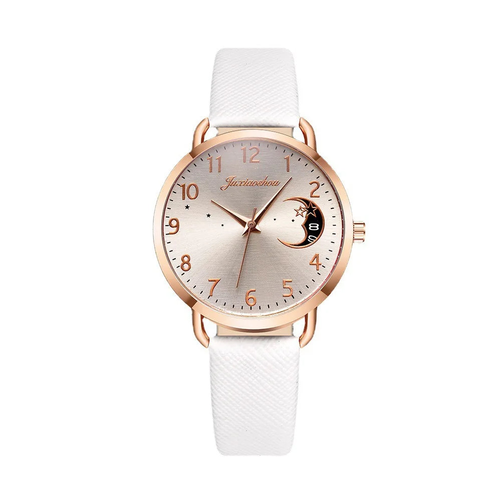 New Famous Brand Women Watch Moon Dial Quartz Watch PU Leather Strap Calendar Wristwatches Clock Gift Reloj Mujer Dropshipping