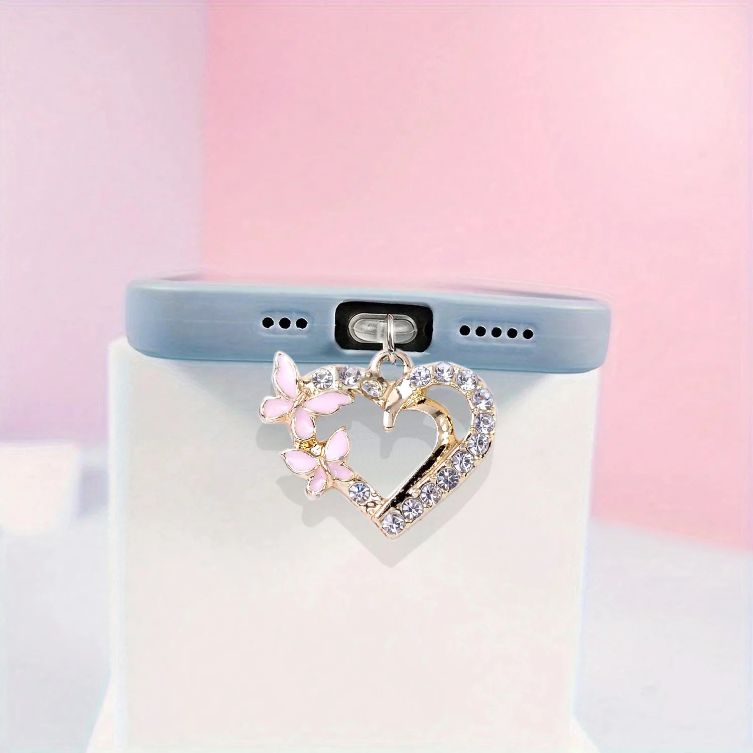 Mobile Phone Dust Plug Pendant New Butterfly With Artificial Pearls And Diamonds Accessory Decoration For iPhone Type-c Port