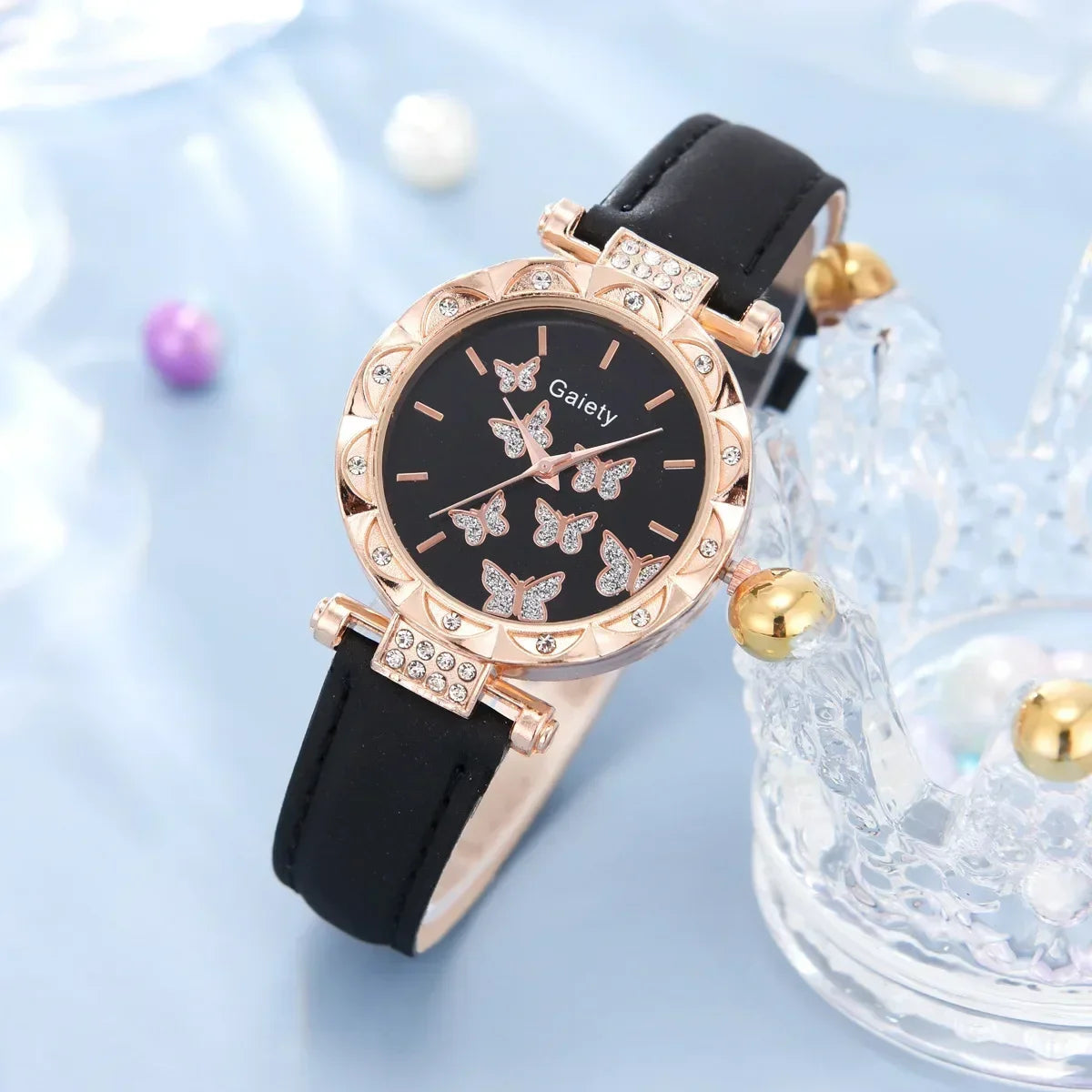 1/6PCS Set Luxury Watch Women Ring Necklace Earrings Rhinestone Fashion Wristwatch Ladies Casual Watches Bracelet Set Clock