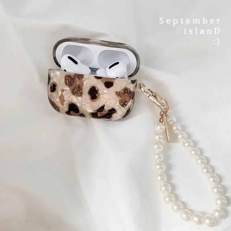 Pearl Earphone Cases For Airpods Pro 2 Leopard Pendant Headphone Protective Cover For Apple Airpod 3 Pro 2 1 3rd Generation Case