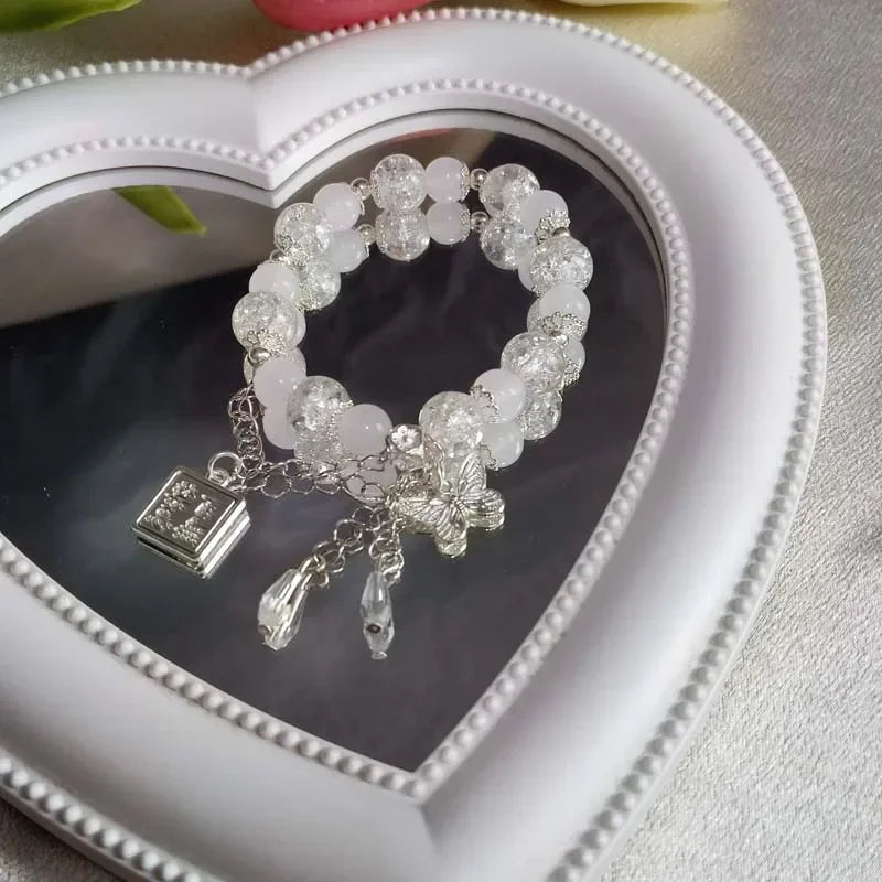 Fashion Vintage Red Beaded Chain Bracelet for Women Butterfly Pendant Charm Bracelets Anime Tian Guan Ci Fu Jewelry Accessories