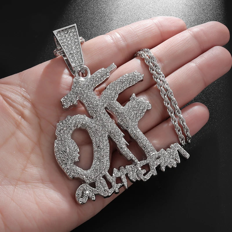 Luxurious Ice Crystal Zirconia Letters Otf Letter Pendant Necklace for Men and Women Fashion Rock Rap Party Jewelry Gift