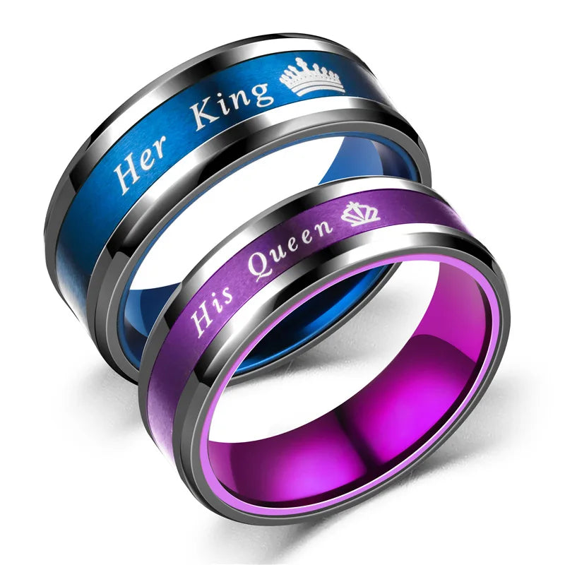 New Couple Rings Her King His Queen Stainless Steel for Women Men Crown Romantic Anniversary Wedding Bands Ring Jewelry Gifts