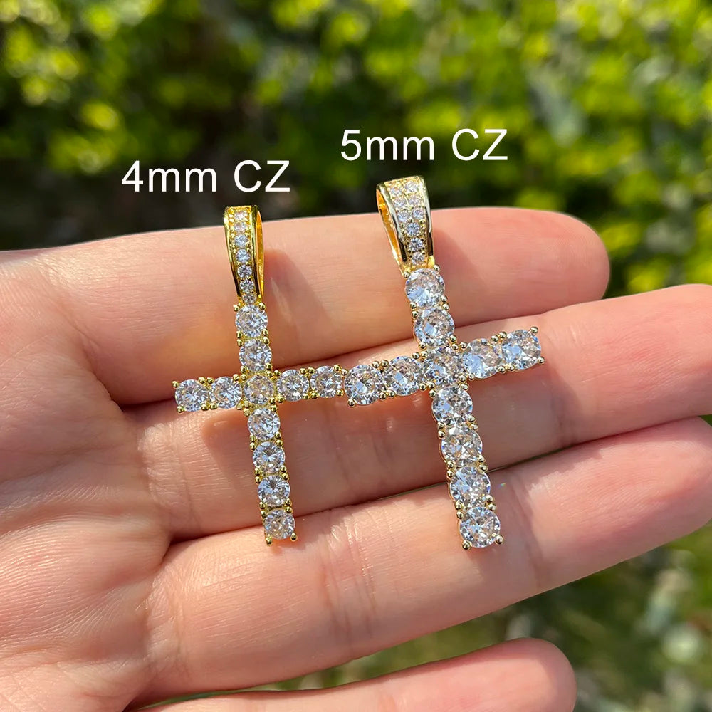 4/5mm Iced Out CZ Cross Pendant Necklaces for Women Men Punk Hiphop Rope Stainless Steel Chain on Neck Rapper Jewelry OHP003