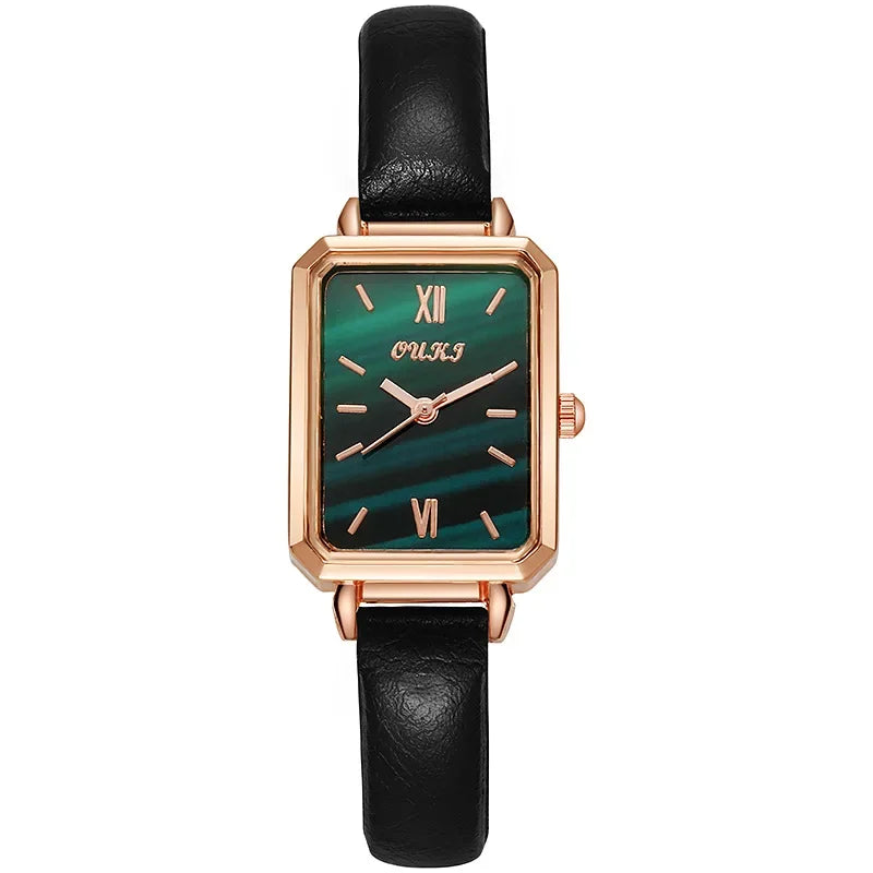 Small Square Watch with Rhinestones for Women Simple Casual Fashion Small Green Quartz Watch Ladies Wrist Watches Reloj Mujer