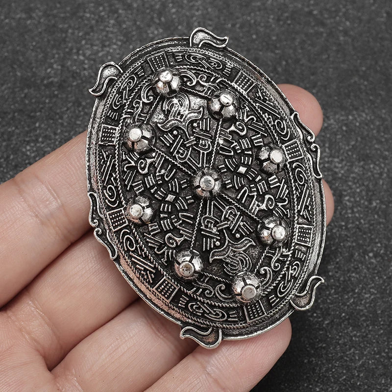 Vintage Norse Mythology Iceland Norse Shield Brooch Medieval Clothing Fastener Clothes Scarf Cloak Jewelry for Men Women
