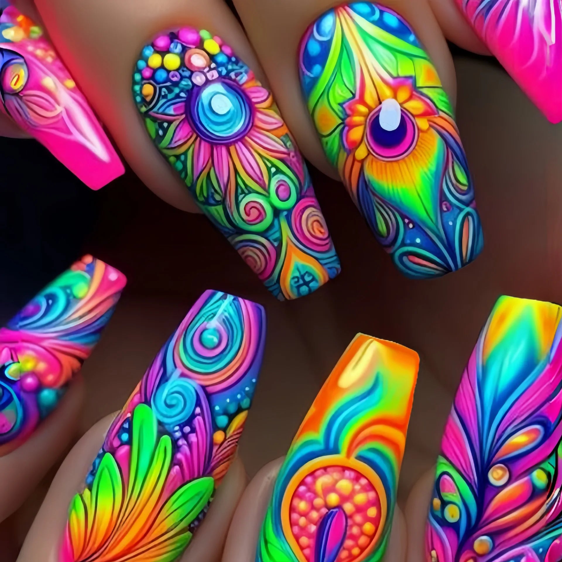 24Pcs Sweet Cool Coffin Fake Nails Butterfly Flower Acrylic Nail Glitter Glossy False Nail Full Cover Autumn Press on Nails Tips