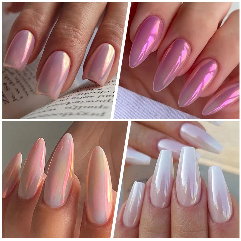 NICOLE DIARY 5g Aurora Pearl White Pink Nail Powder Chrome Pigments Metallic Rubbing Dust Moonlight Effect Nail Arts Decoration