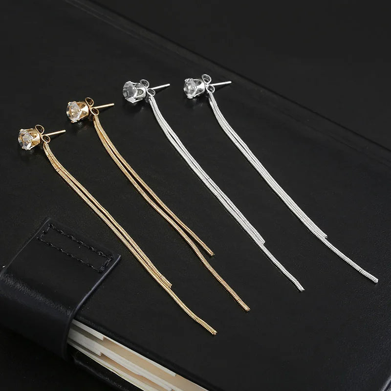 Fashion Crystal Long Tassel Dangle Earrings for Women Elegant Temperament Drop Earing Trend Jewelry Gift Multiple wearing method