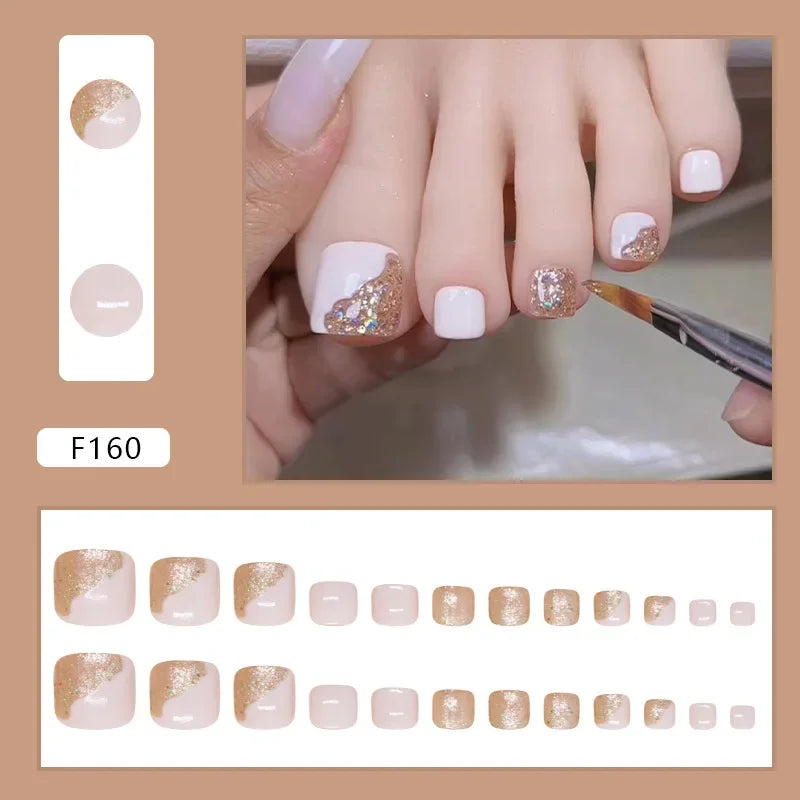 Shell Pattern Press on Nails Fake Nails Tips with Sticker False Toenail Design Butterfly Lovely Girl False Toenail