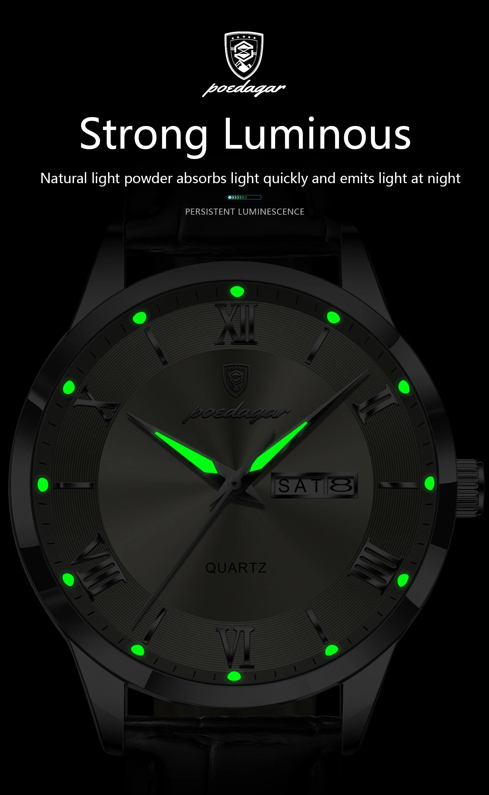 POEDAGAR Top Luxury Watch For Men Military Waterproof Luminous Date Week Man Wristwatch Leather Men's Quartz Watches Sport Reloj