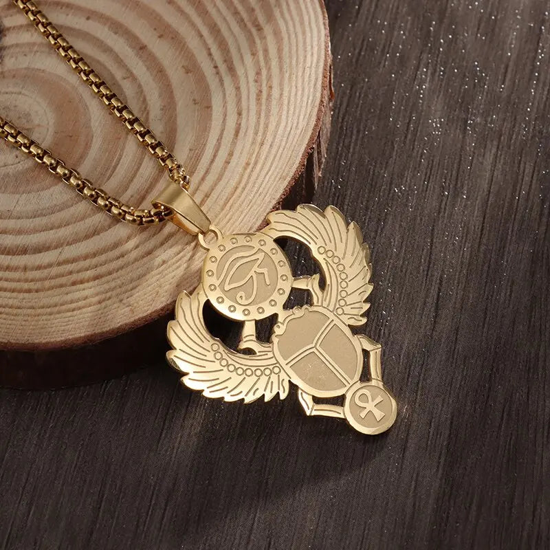 Shining Iced Out Ancient Egyptian God Eye of Horus Cross Pendant Necklace for Men and Women Hip Hop Trendy Amulet Jewelry Gift