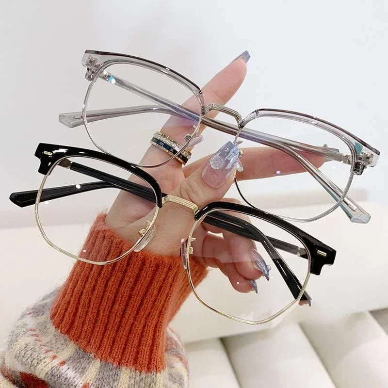 Fashion Classic Half Frame Anti Blue Light Glasses for Men Retro Square Photochromic Eyeglasses Frames Women Computer Goggles