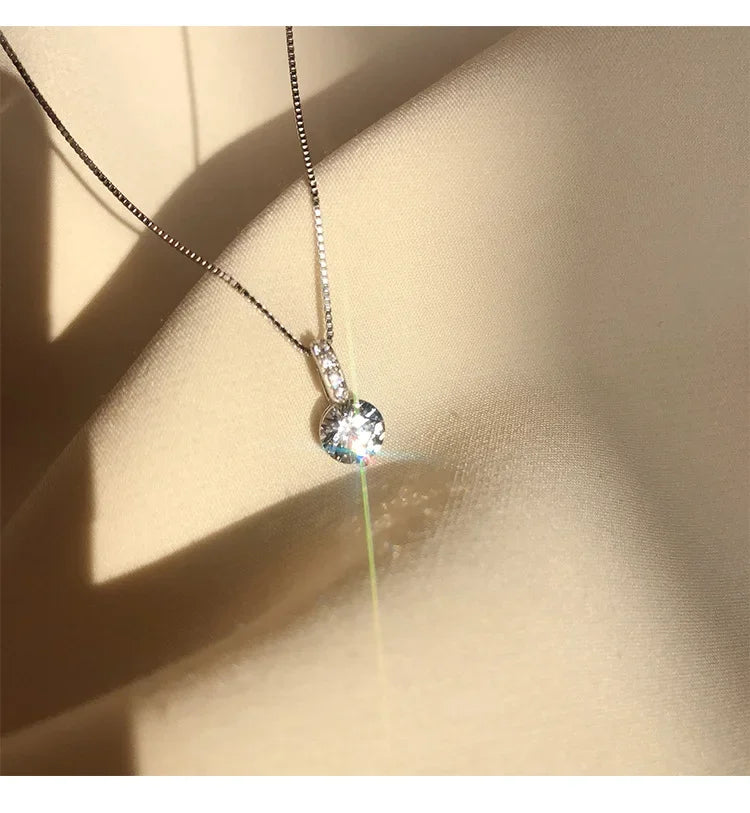 Fashion 925 Sterling Silver Round Zircon Necklace Minimalist Style Charm Choker Pendant Party Gift for Women's Fine Jewelry