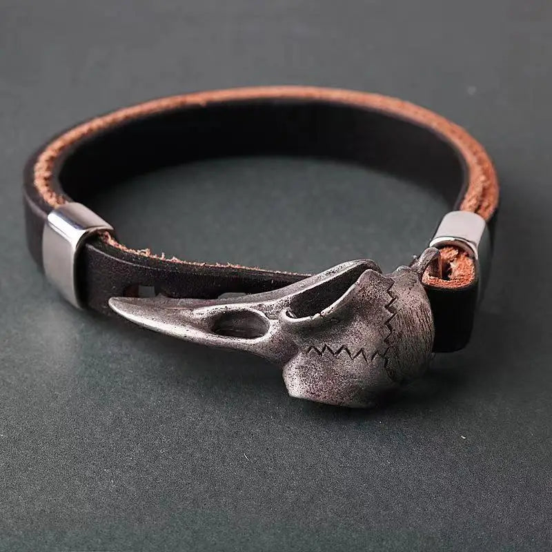 Odin Raven Skull Bracelet Mens Slavic Leather Bracelet Punk Biker Rock Party Accessories Nordic Jewelry