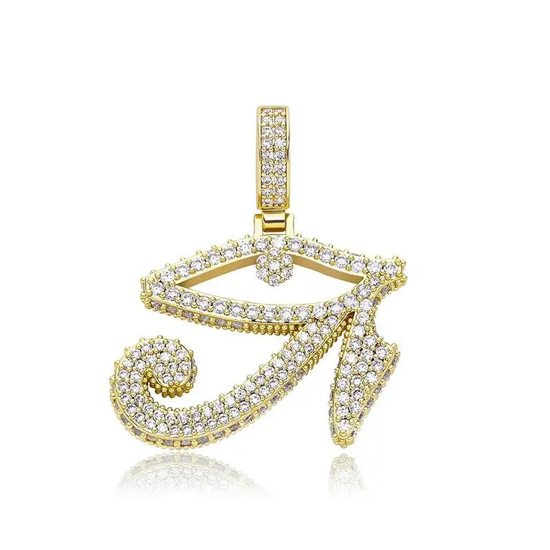 Shining Iced Out Ancient Egyptian God Eye of Horus Cross Pendant Necklace for Men and Women Hip Hop Trendy Amulet Jewelry Gift