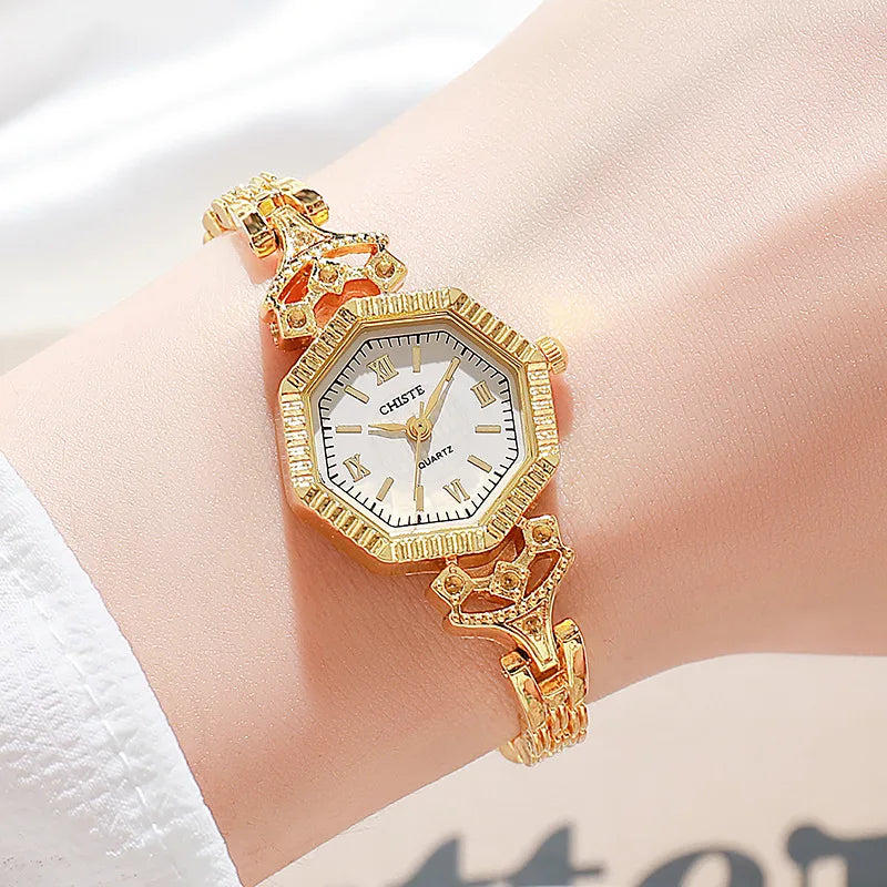 Brand Gold Quartz Watch Women Polygonal Dial Ladies Bracelet Watch Luxury Gift Wristwatches Dropshipping Relojes Para Mujer