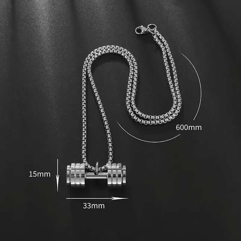 Cool Titanium Steel Dumbbell Pendant Necklace Barbell Fitness Pendant Men and Women Leisure Sports Punk Jewelry