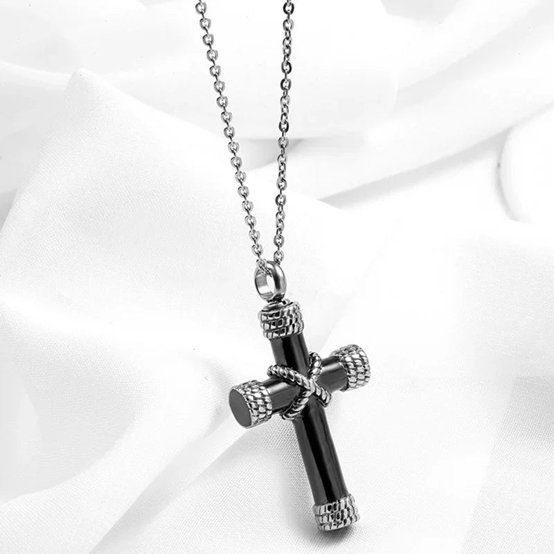 Catholic Jesus Cross Stainless Steel Pendant Necklace for Men Women Vintage Christian Prayer Jewelry