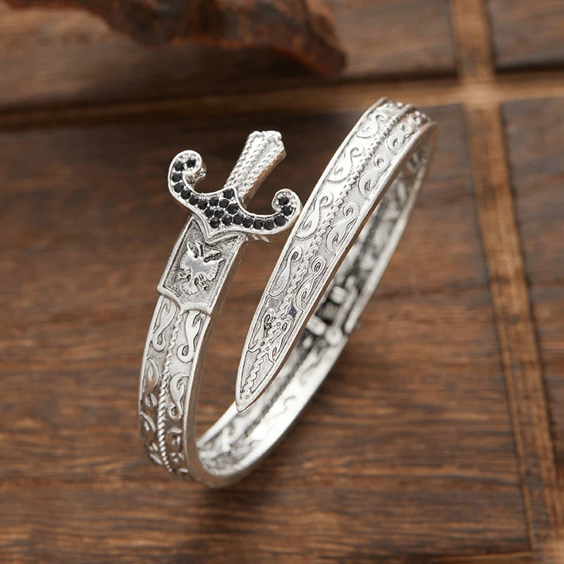 1pc Vintage Punk Gothic Geometric Opened Sword Cuff Bangle Bracelet Personality Couple Gift for Men Hiphop Party Jewelry