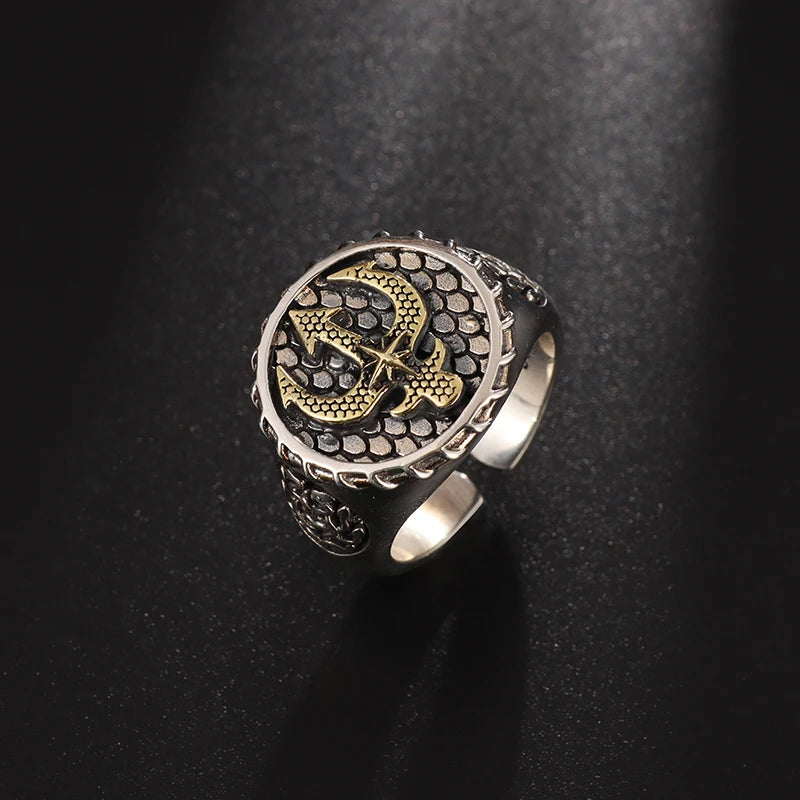 Punk Excalibur Open Ring Vintage Medieval Templar Shield Ring Men's Domineering Cool Trend Jewelry Gift