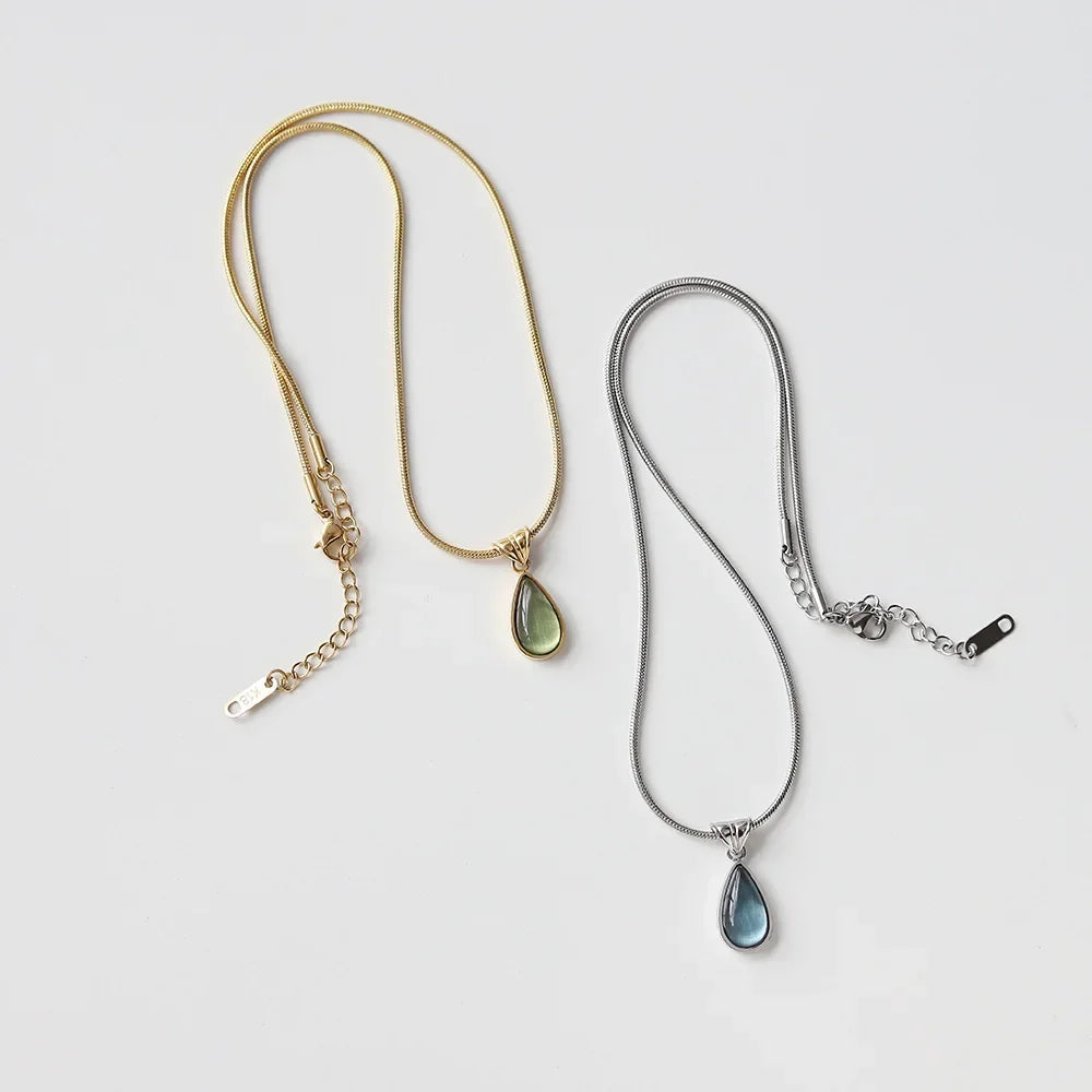 1/2PCS  Water Drops Necklace Small French Style Clavicle Chain Snake Bone Titanium Steel Retro Mermaid Tears Collarbone Chain