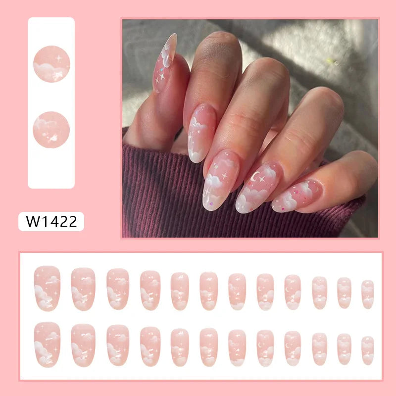 Sweet French 24 Pcs Press on Nails Pink Gradient Fake Nails Glossy Artificial Finger Manicure Reusable False Nails for Women