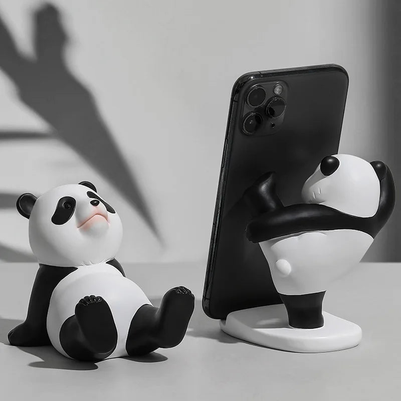 Cute Panda Phone Holder Cartoon Panda Mobile Phone Holder Universal Phone Bracket Panda Sculpture Statue Decor Resin Toy Gift