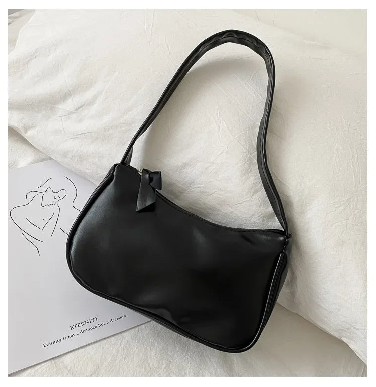 New PU Leather Women's Handbags Solid color Underarm Bag Fashion Armpit Shoulder Bag Simple Design Girls Small Shoulder Bags