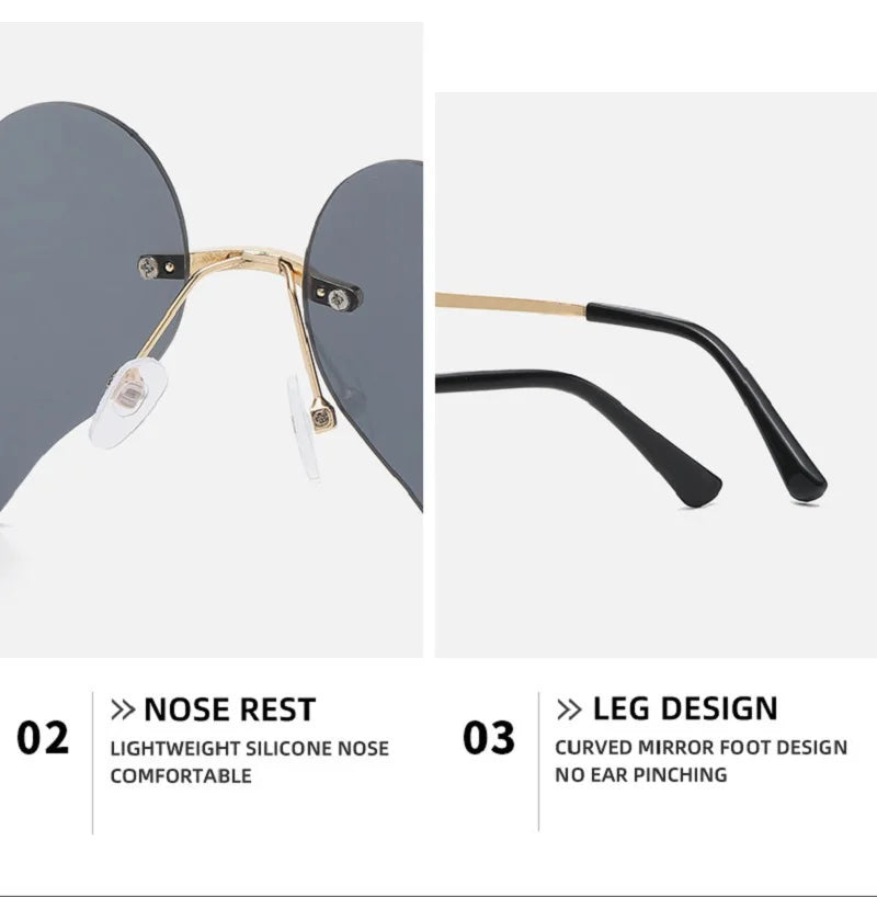 2024 Fashion Heart Shaped Sunglasses Luxury Diamond Funny Personality Rimless Sun Glasses Halloween Party Christmas Decoration