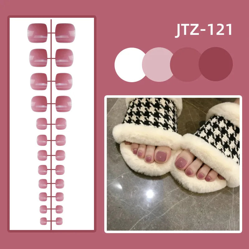 24P Acrylic Toenails Bright Faced Press on Nails Art Removable Short Fake Toenails Full Cover Artificial Toe False Nails No Glue