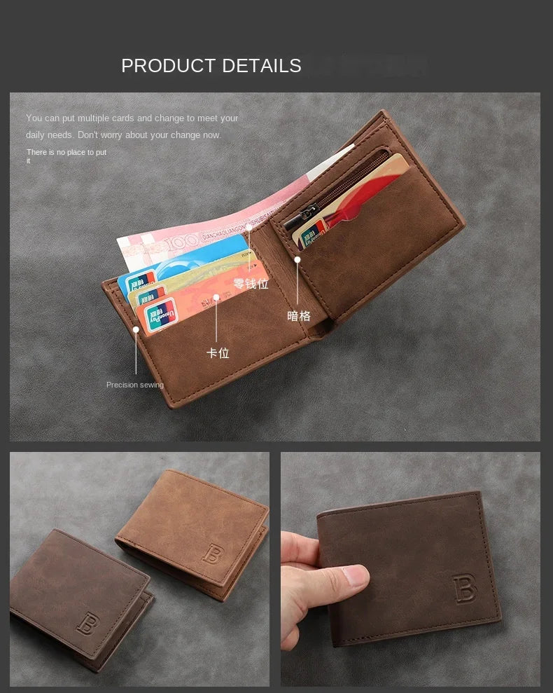 New Fashionable Vertical Retro 2% Off Multi Card Slot Wallet Matte Multi functional Leisure Multi card Slot carbon wallet men