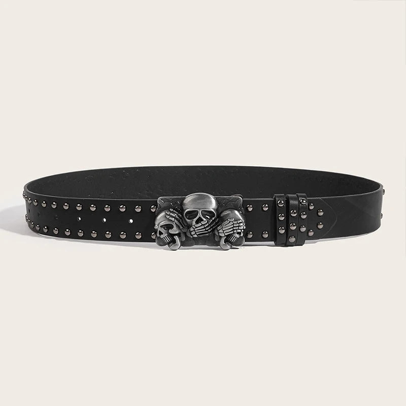 Halloween Skeleton Hand Belt Skull Casual Gothic Men Belt Vintage Snap Buckle Beaded Hip Hop Rock Cowboy Decoration Punk Belts