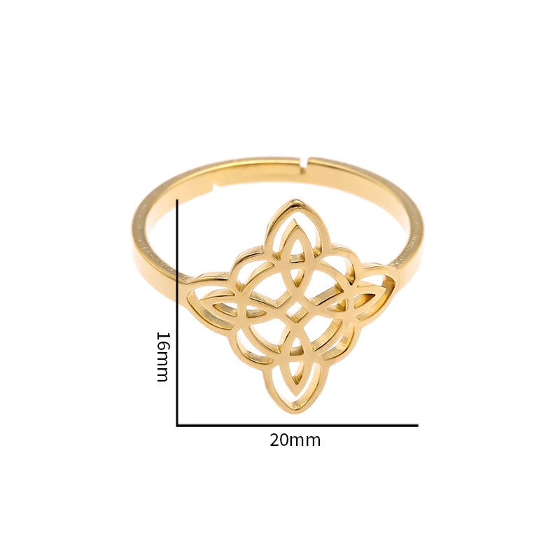 Stainless Steel Witch Knot Adjustable Ring Fashion Women Girls Good Luck Casual Party Jewelry Gift