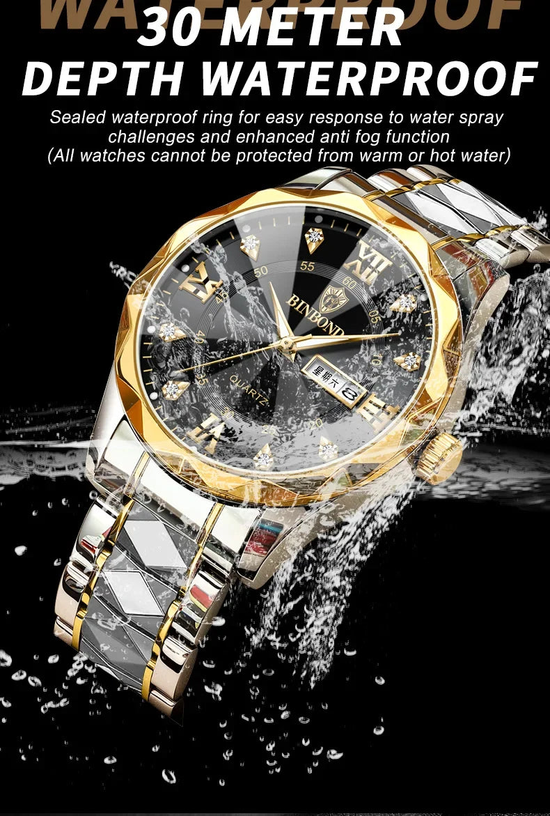 BINBOND B2521 Fashion Casual Business Quartz Men Watches 30M Waterproof Week Date Clock Sport Mens Wristwatch Relogio Masculino