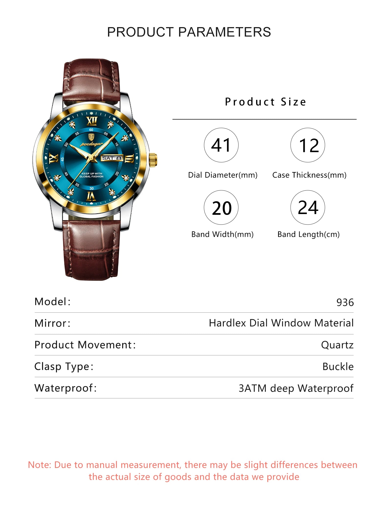 POEDAGAR Luxury Business Men Watch Waterproof Luminous Week Date Man Wristwatch High Quality Leather Sports Men's Quartz Watches
