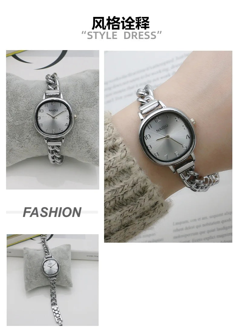 Brand Oval Dial Quartz Watch Korean Version Simple and Fashion Women's Bracelet Wristwatch Luxury Gift Small Green Watches