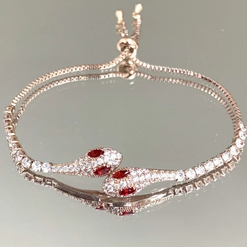 Elegant Black Crystal Eyes Snake Zircon Bracelet Women's Fashionable Personalized Daily Accessory Party Jewelry Birthday Gifts