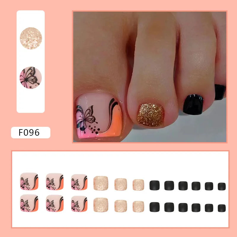 White French Press on Nails Fake Nails Tips with Sticker False Toenail Design Butterfly Lovely Girl False toenaile 1