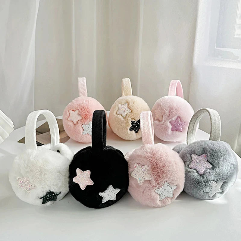 Furry Earmuffs Sequins Stars Pattern Winter Warm Earmuffs Foldable Plush Ear Muffs Women Outdoor Skiing Ear Warmer Earflap Lady
