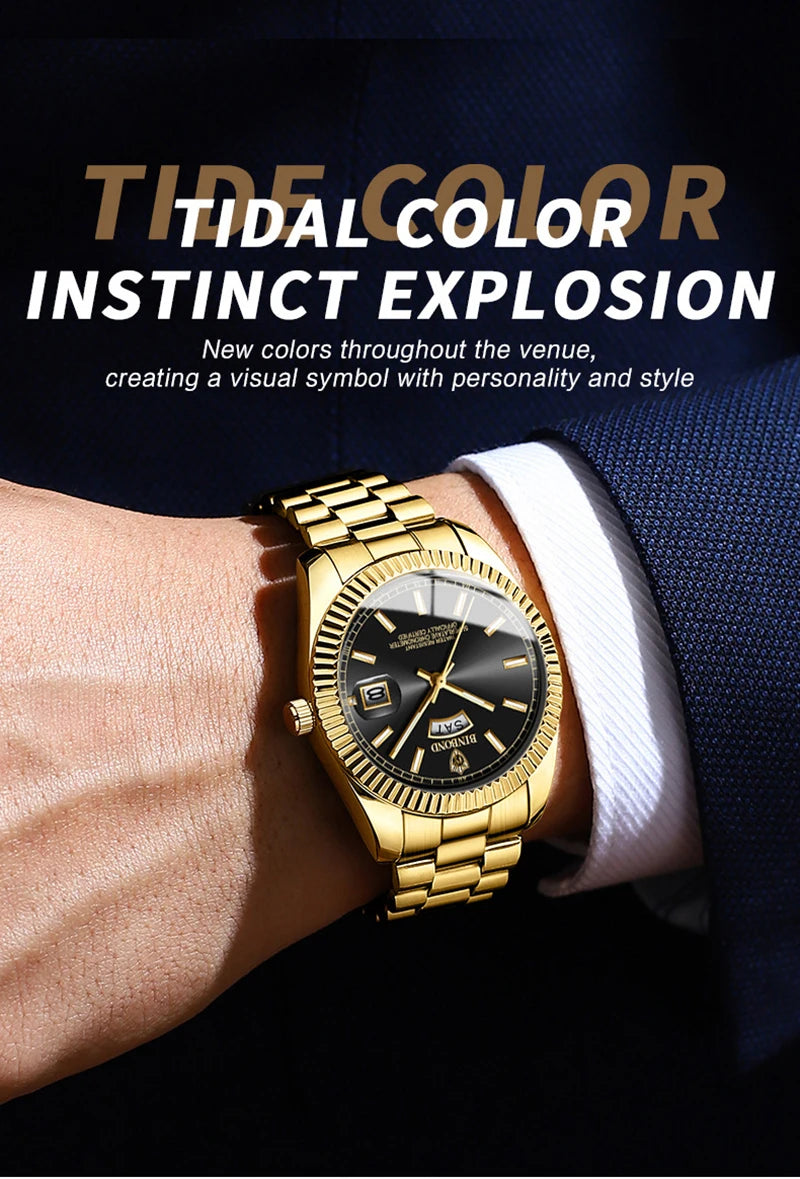 UTHAI Men's Watch Luxury Dual Calendar Night Light Calendar Waterproof Stainless Steel Strap Fashion Casual Quartz Reloj Gifts